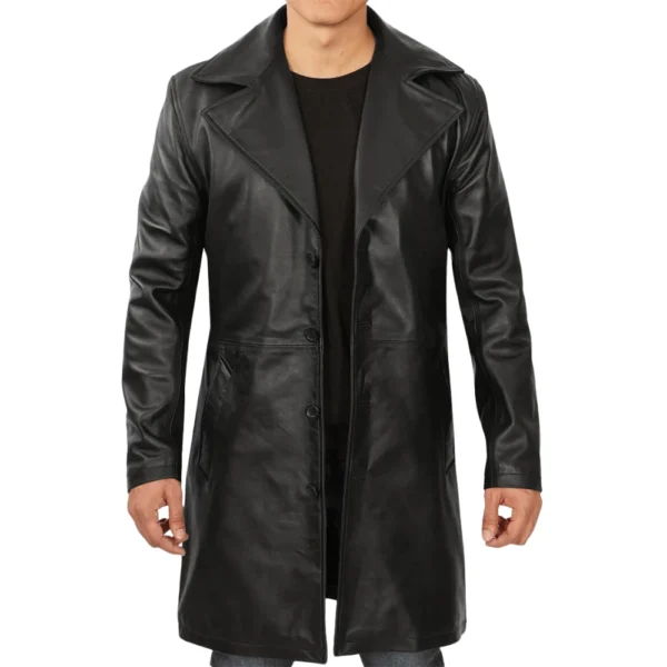 Men's 3/4 Length Black Leather Coat