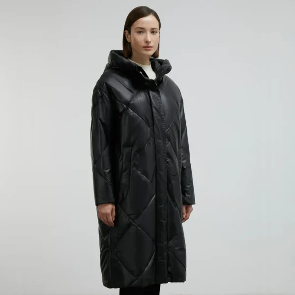 Long Black Puffer Coat Womens With Hood - Image 4