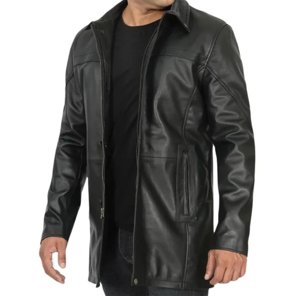 Real Lambskin Black Leather Coat Mens - Image 4