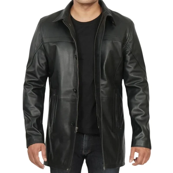 Real Lambskin Black Leather Coat Mens