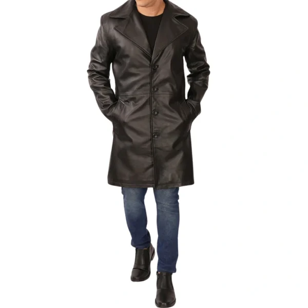 Men's 3/4 Length Black Leather Coat - Image 7
