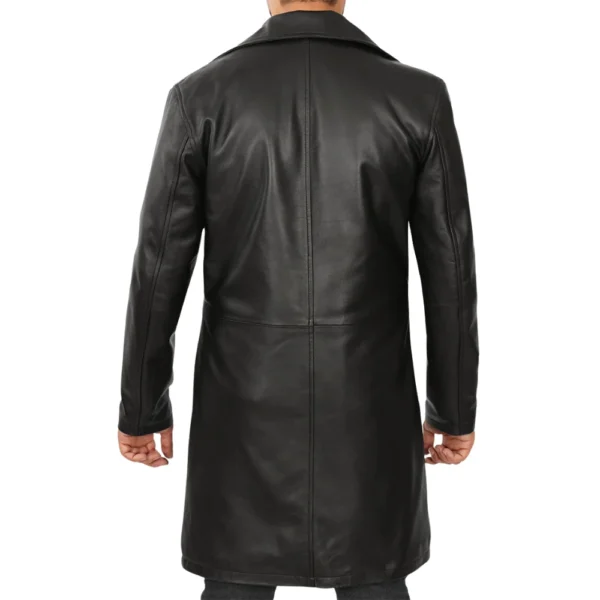 Men's 3/4 Length Black Leather Coat - Image 6