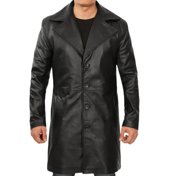 Men's 3/4 Length Black Leather Coat - Image 3