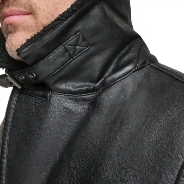 Real Lambskin Leather Black Shearling Coat Mens - Image 4