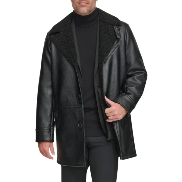 Real Lambskin Leather Black Shearling Coat Mens