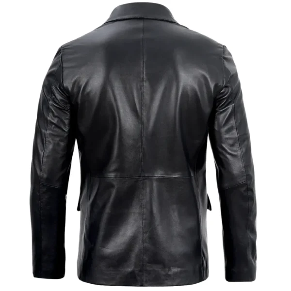 Two Button Black Leather Blazer Mens - Image 5