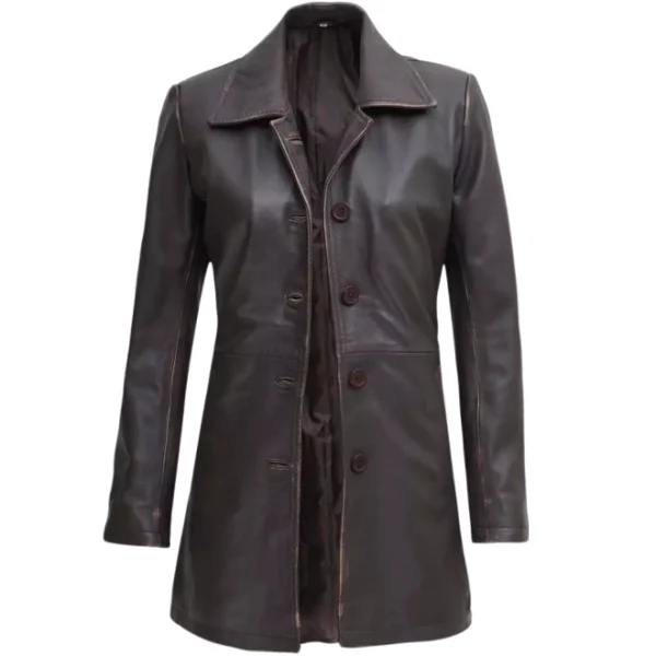 Real Lambskin Dark Brown Leather Coat Womens