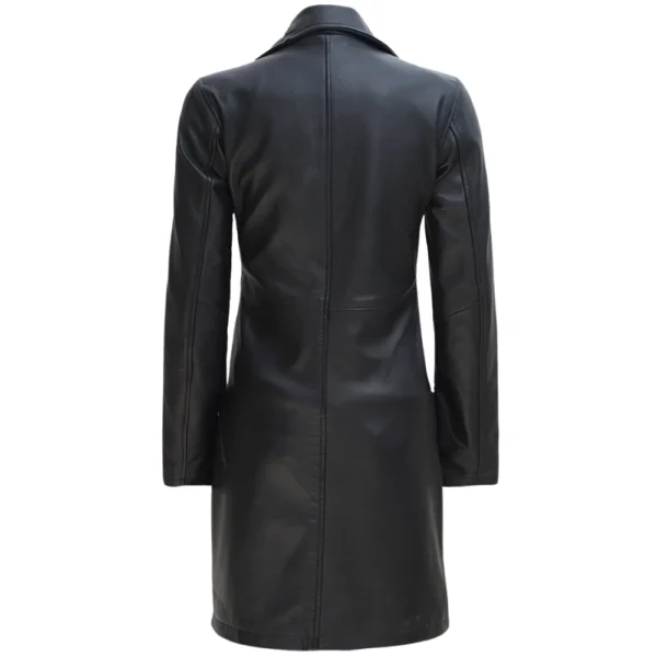 Real Lambskin Long Black Petite Leather Coat Womens - Image 4