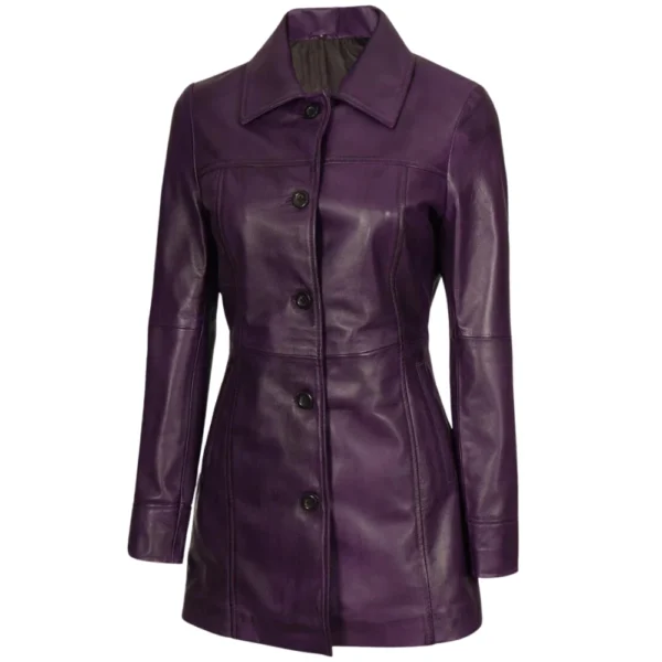 Real Lambskin Purple Leather Coat Womens - Image 4