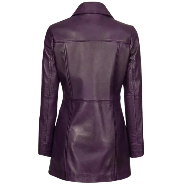 Real Lambskin Purple Leather Coat Womens - Image 5