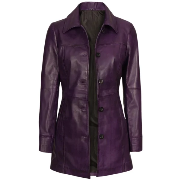 Real Lambskin Purple Leather Coat Womens