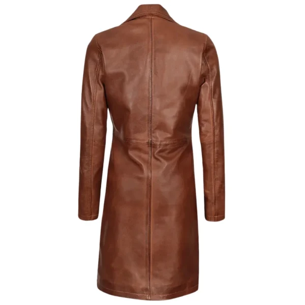 Real Lambskin Petite Brown Leather Coat Womens - Image 5