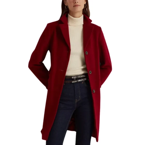 Single Breasted Red Wool Coat Womens