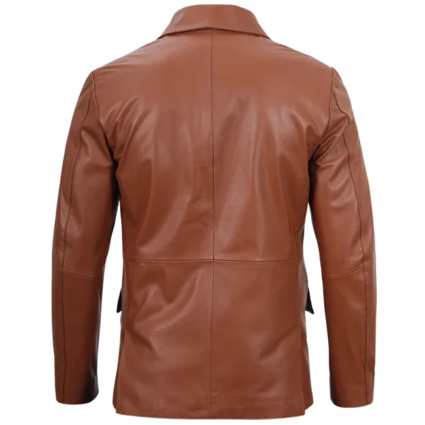 Two Button Leather Brown Blazer Mens - Image 5