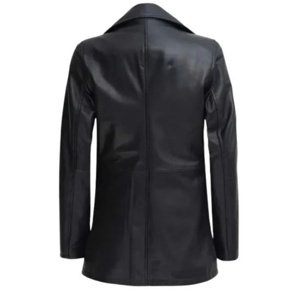 Real Lambskin Women's Black Leather Car Coat - Image 4