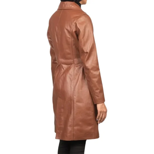 Real Lambskin Brown Leather Trench Coat Womens - Image 5