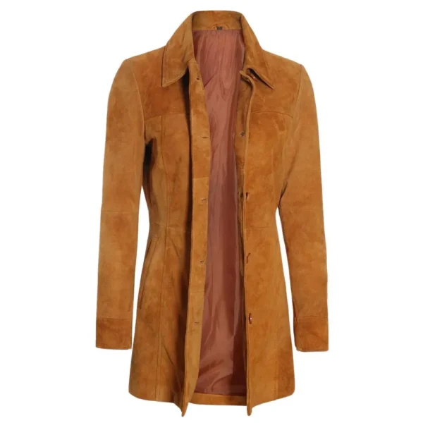 Women's Cognac Brown Suede Leather Coat