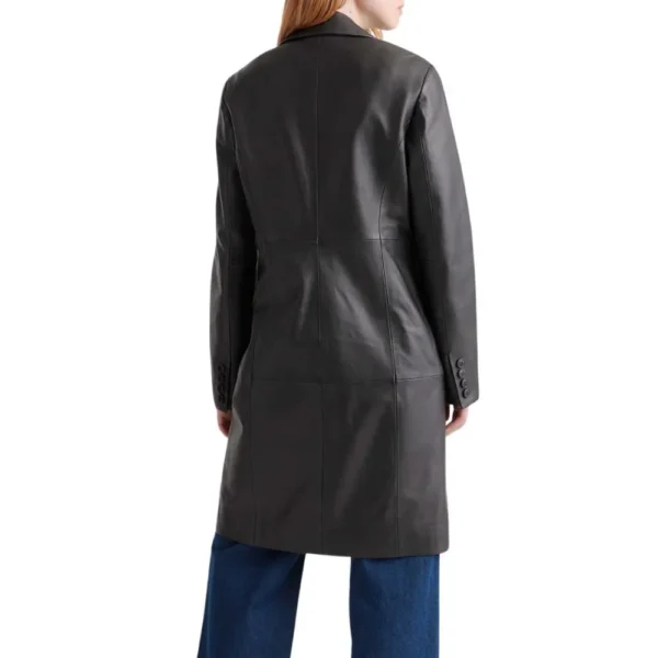 Real Lambskin Black Leather Trench Coat Womens - Image 6