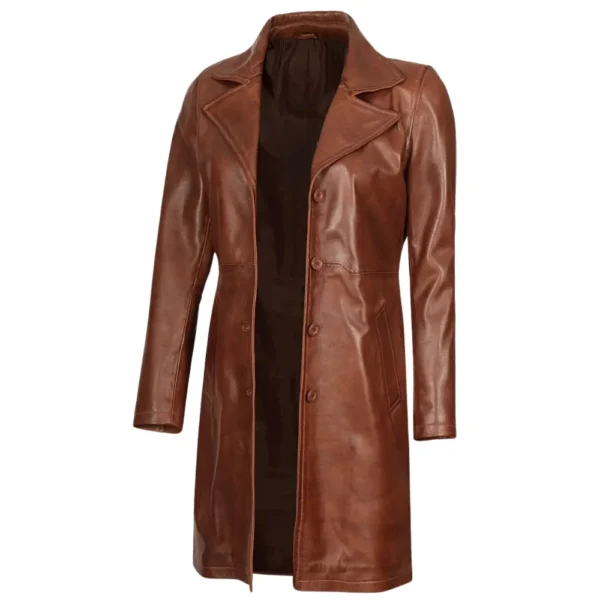 Real Lambskin Petite Brown Leather Coat Womens - Image 4