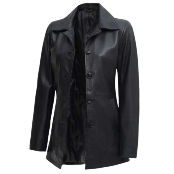 Real Lambskin Women's Black Leather Car Coat - Image 2