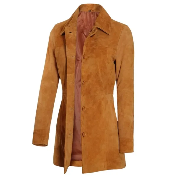 Women's Cognac Brown Suede Leather Coat - Image 4