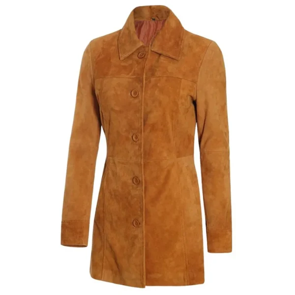 Women's Cognac Brown Suede Leather Coat - Image 6