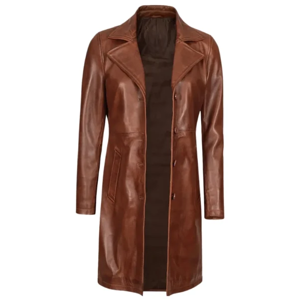 Real Lambskin Petite Brown Leather Coat Womens