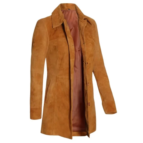 Women's Cognac Brown Suede Leather Coat - Image 2